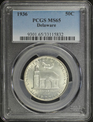 Obverse of this 1936 Silver Commemorative Delaware 50C PCGS MS-65