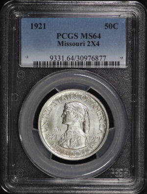 Obverse of this 1921 50C Missouri 2X4 Silver Commemorative PCGS MS-64