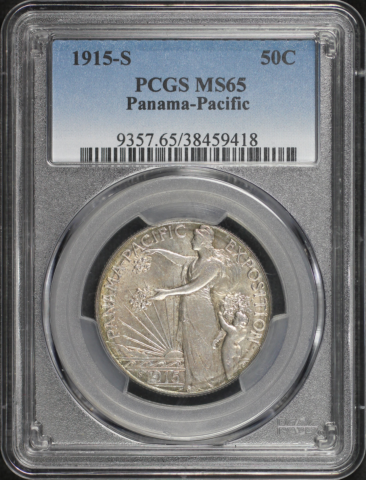 Obverse of this 1915-S Silver Commemorative Panama-Pacific 50C PCGS MS-65
