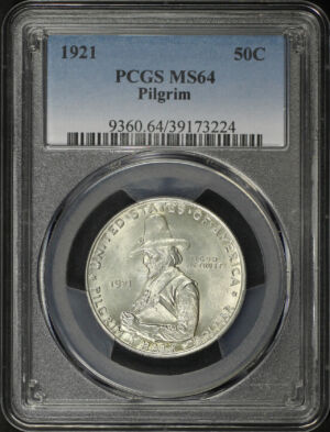 Obverse of this 1921 Silver Commemorative Pilgrim 50C PCGS MS-64