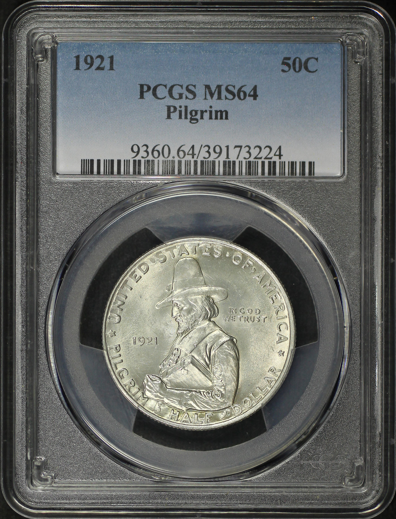 Obverse of this 1921 Silver Commemorative Pilgrim 50C PCGS MS-64