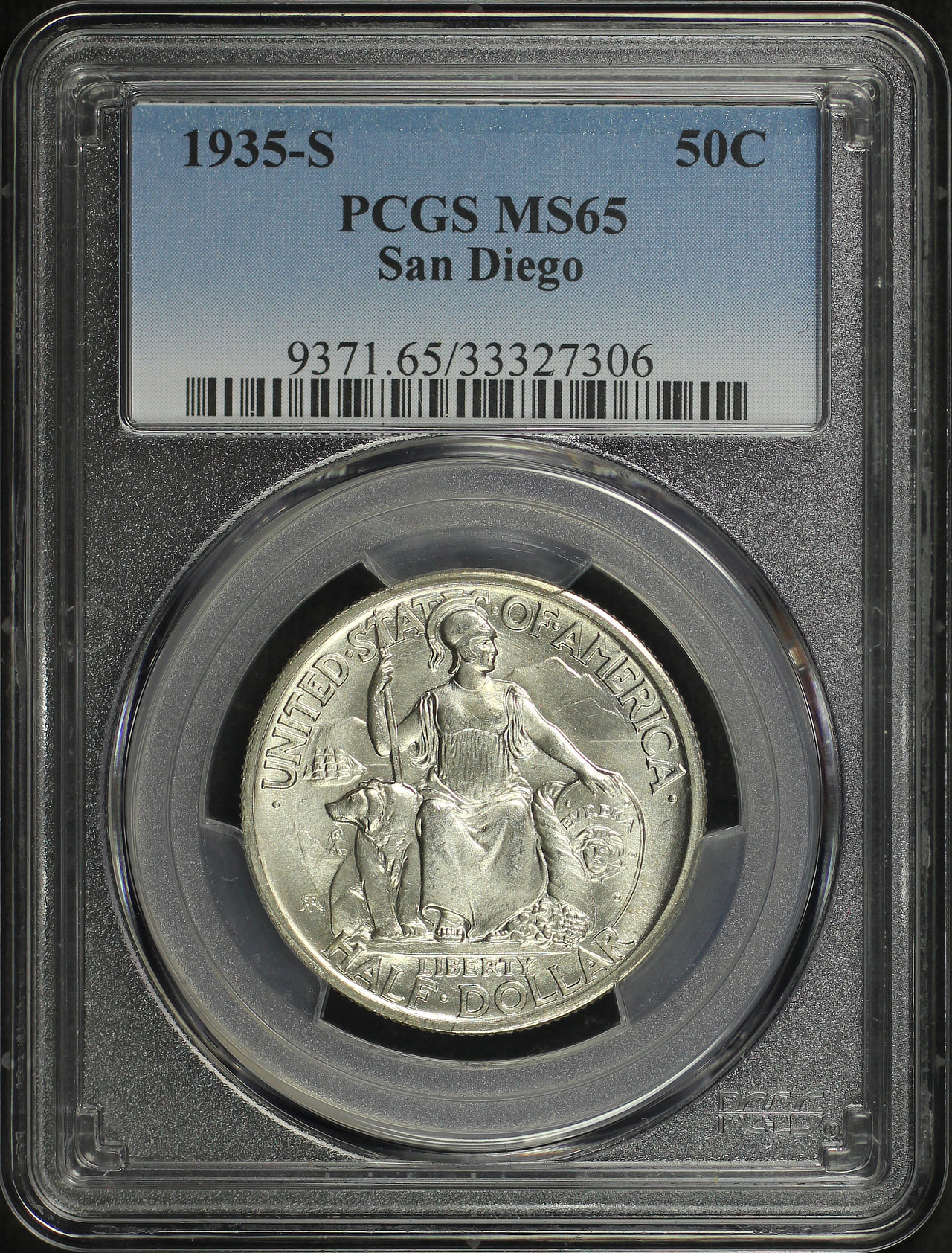 Obverse of this 1935-S Silver Commemorative San Diego 50C PCGS MS-65