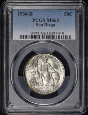 Obverse of this 1936-D 50C San Diego Silver Commemorative PCGS MS-65