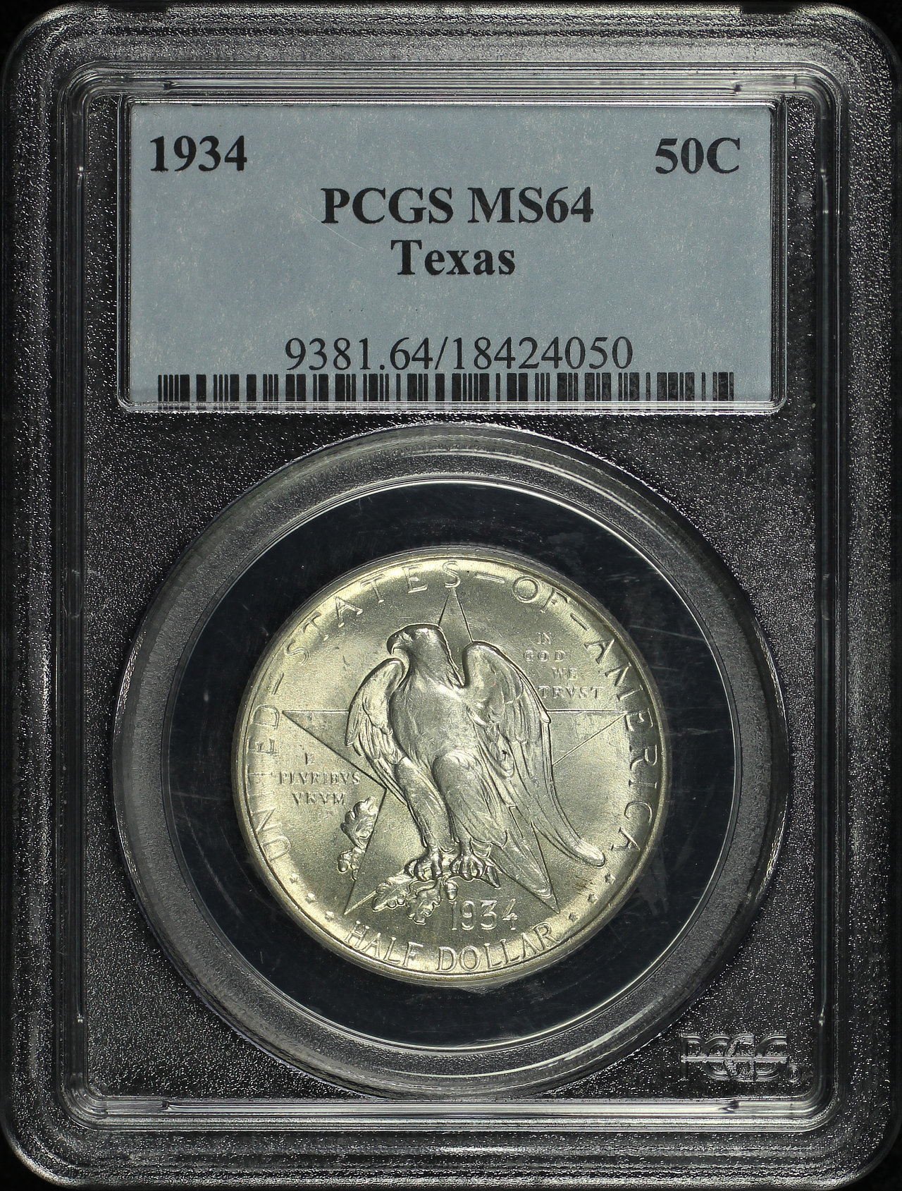 Obverse of this 1934 50C Texas Silver Commemorative PCGS MS-64