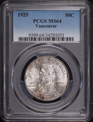 Obverse of this 1925 50C Fort Vancouver Silver Commemorative PCGS MS-64