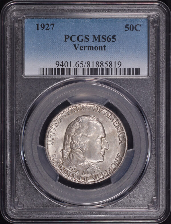 Obverse of this 1927 50C Vermont Silver Commemorative PCGS MS-65