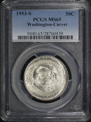 Obverse of this 1953-S 50C Washington-Carver Silver Commemorative PCGS MS-65