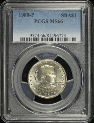 Obverse of this 1980-P Susan B. Anthony Dollar PCGS MS-66