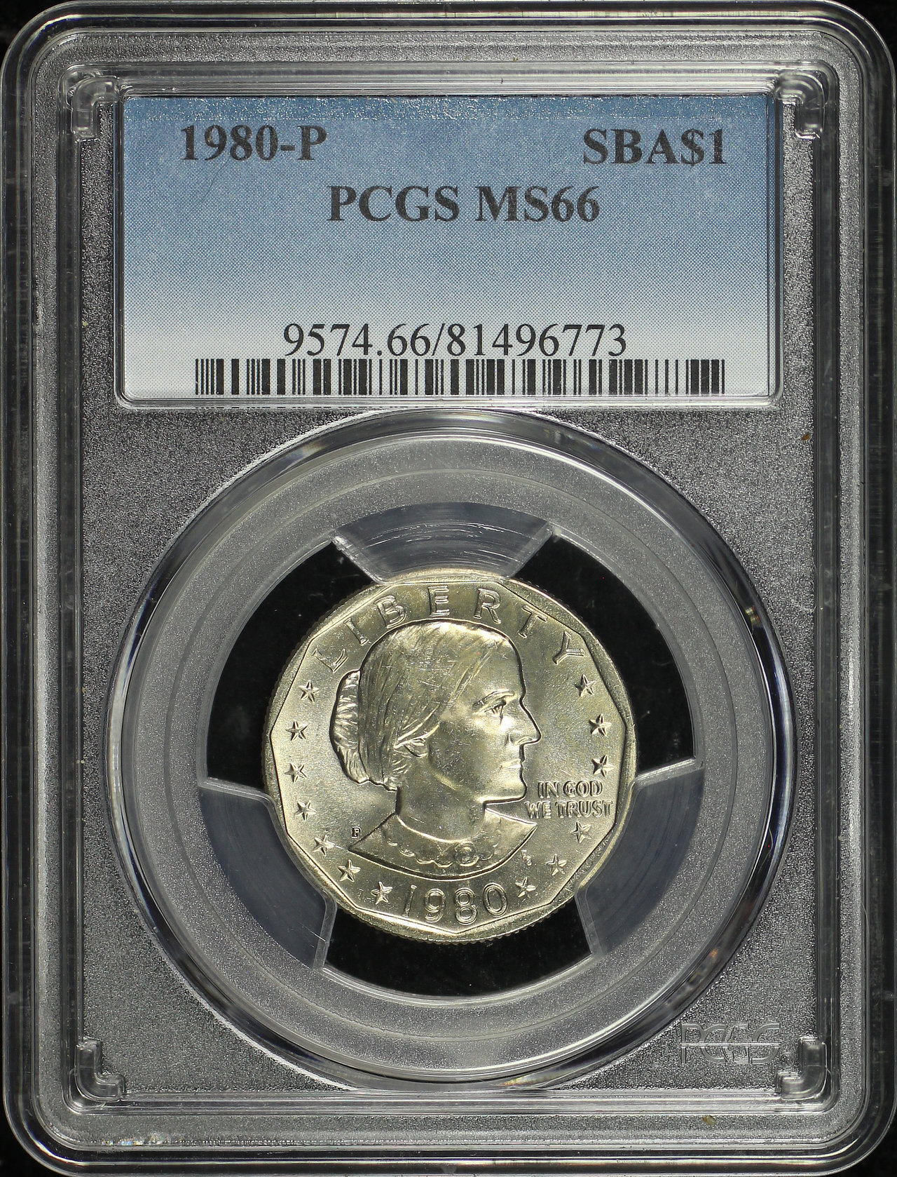 Obverse of this 1980-P Susan B. Anthony Dollar PCGS MS-66