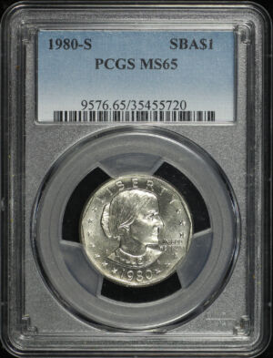 Obverse of this 1980-S Susan B. Anthony Dollar PCGS MS-65