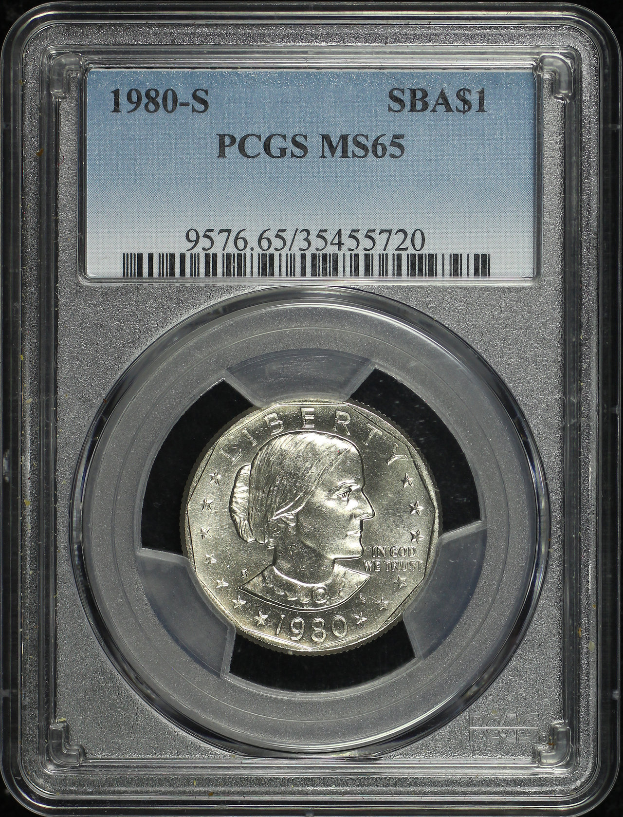 Obverse of this 1980-S Susan B. Anthony Dollar PCGS MS-65