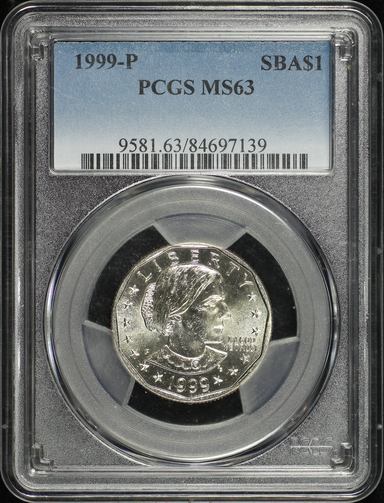 Obverse of this 1999-P Susan B. Anthony Dollar PCGS MS-63