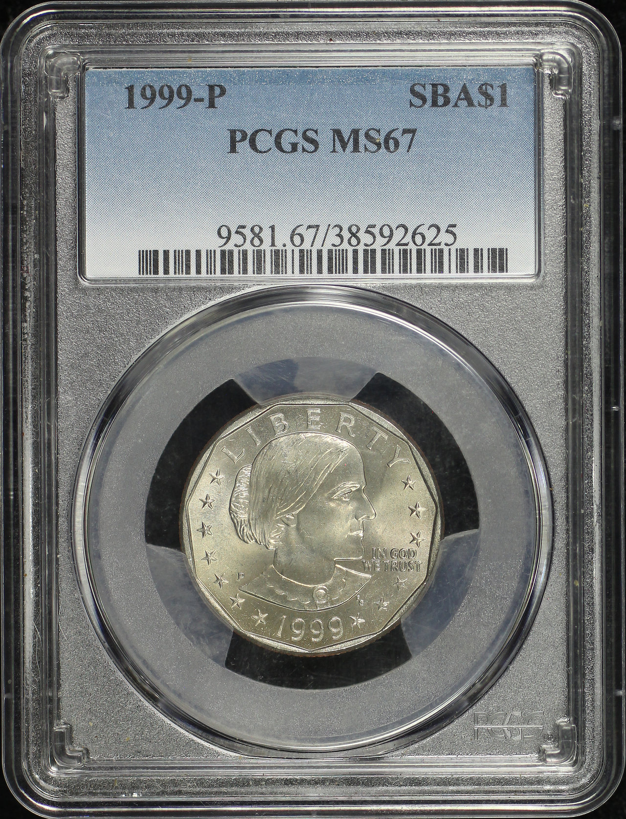 Obverse of this 1999-P Susan B. Anthony Dollar PCGS MS-67