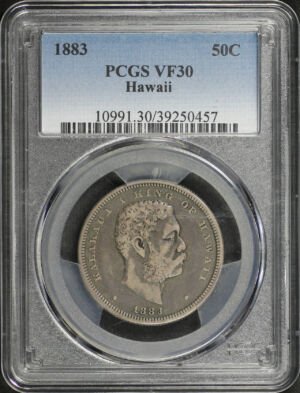 Obverse of this 1883 Kingdom of Hawaii 50C PCGS VF-30