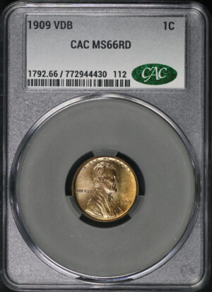 Obverse of this 1909 VDB Lincoln Cent Wheat Reverse CACG MS-66 RD
