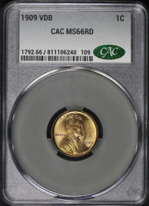 Obverse of this 1909 VDB Lincoln Cent Wheat Reverse CACG MS-66 RD