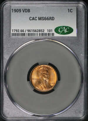 Obverse of this 1909 VDB Lincoln Cent Wheat Reverse CACG MS-66 RD