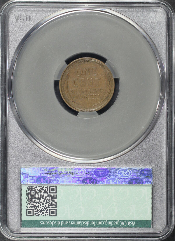 Reverse of this 1909-S VDB Lincoln Cent Wheat Reverse CACG F-12