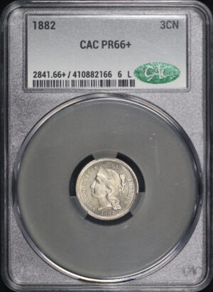 Obverse of this 1882 Three Cent Nickel CACG MS-66+