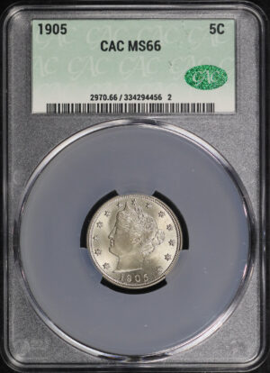 Obverse of this 1905 Liberty Nickel CACG MS-66