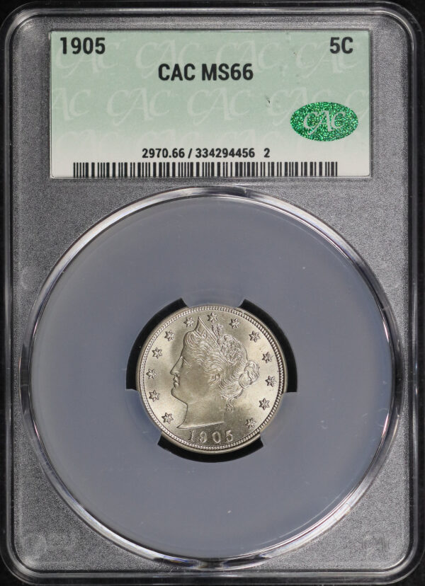 Obverse of this 1905 Liberty Nickel CACG MS-66