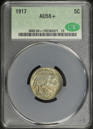 Obverse of this 1917 Buffalo Nickel CACG AU-58+