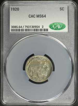 Obverse of this 1920 Buffalo Nickel CACG MS-64