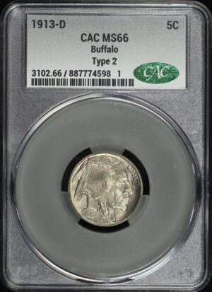 Obverse of this 1913-D Buffalo Nickel CACG MS-66