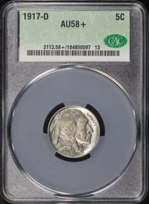 Obverse of this 1917-D Buffalo Nickel CACG AU-58+