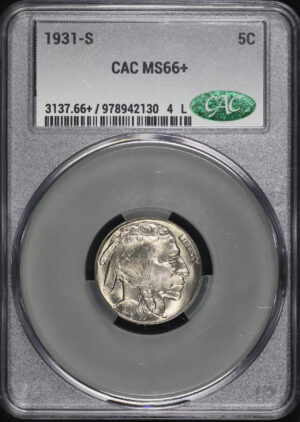 Obverse of this 1931-S Buffalo Nickel CACG MS-66+