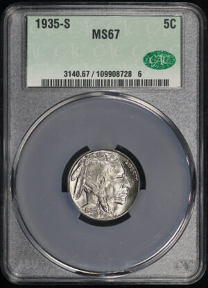 Obverse of this 1935-S Buffalo Nickel CACG MS-67