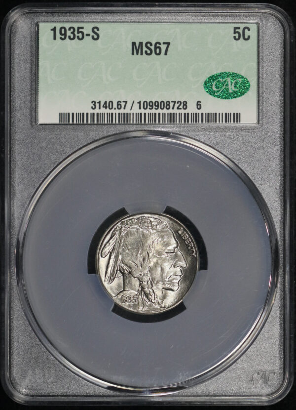 Obverse of this 1935-S Buffalo Nickel CACG MS-67