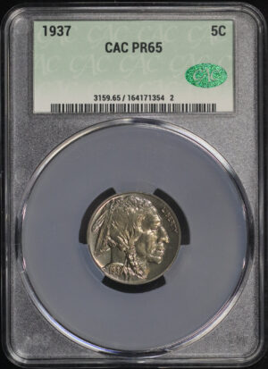 Obverse of this 1937 Buffalo Nickel CACG PR-65
