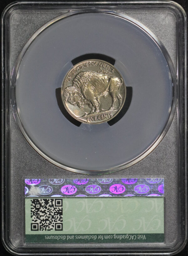 Reverse of this 1937 Buffalo Nickel CACG MS-65