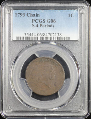 Obverse of this 1793 Flowing Hair Large Cent Chain, Periods PCGS G-06 BN S-4
