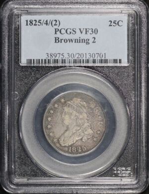 Obverse of this 1825/4(2) Capped Bust Quarter Browning-2 PCGS VF-30
