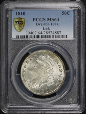 Obverse of this 1810 Capped Bust Half Dollar Overton O-102a Link PCGS MS-64 
