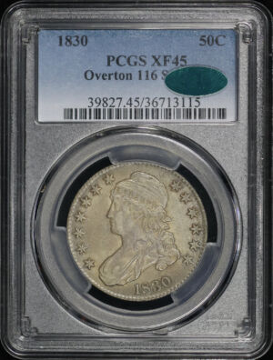 Obverse of this 1830 Capped Bust Half Dollar Small 0 O-116 PCGS XF-45 CAC