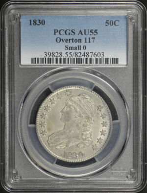 Obverse of this 1830 Capped Bust Half Dollar Small 0 O-117 PCGS AU-55