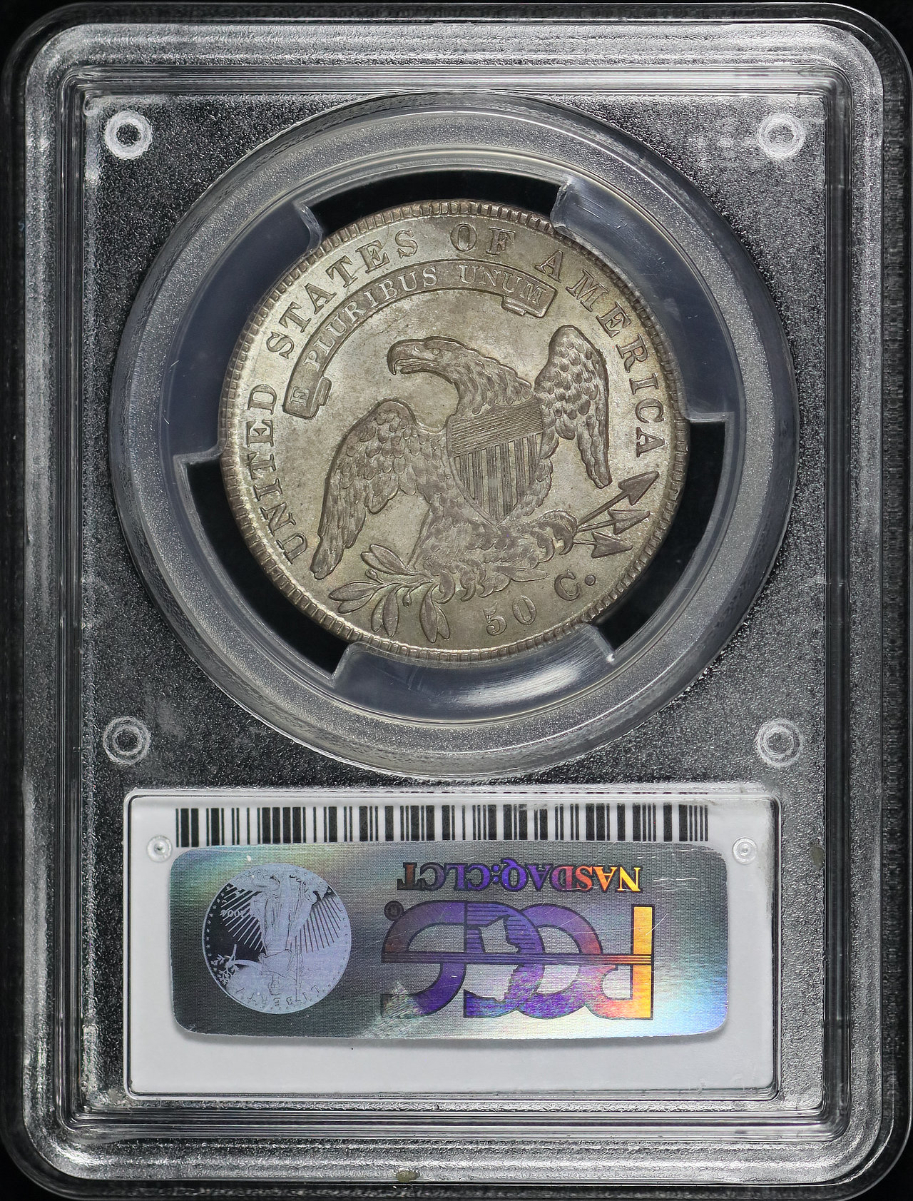 Reverse of this 1836 Capped Bust Half Dollar Lettered Edge Link O-119 PCGS AU-58 CAC