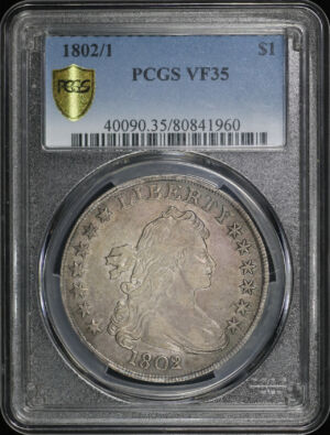 Obverse of this 1802/1 Draped Bust Dollar PCGS VF-35