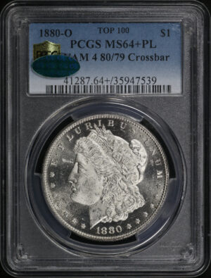 Obverse of this 1880/79-O Top-100 Morgan Dollar VAM-4 80/79 Crossbar PCGS MS-64+ PL CAC