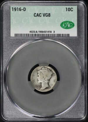 Obverse of this 1916-D Mercury Dime CACG VG-8