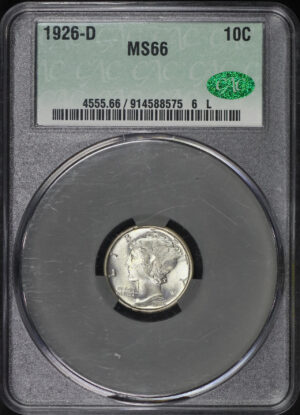 Obverse of this 1926-D Mercury Dime CACG MS-66