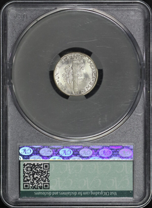 Reverse of this 1926-D Mercury Dime CACG MS-66