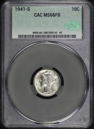 Obverse of this 1941-S Mercury Dime CACG MS-66 FB
