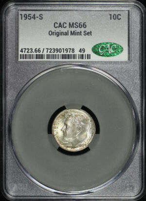 Obverse of this 1954-S Roosevelt Dime CACG MS-66