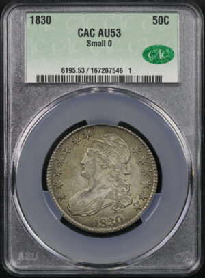Obverse of this 1830 Capped Bust Half Dollar Small 0 CACG AU-53