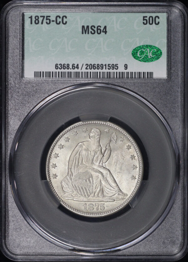 Obverse of this 1875-CC Liberty Seated Half Dollar CACG MS-64