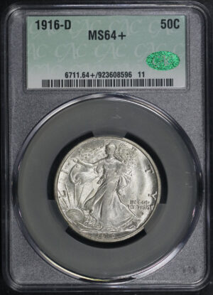 Obverse of this 1916-D Walking Liberty Half Dollar CACG MS-64+